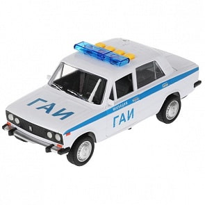 Модель Милиция ВАЗ-2106 Жигули 22 см свет-звук 4 кнопки пластиковая инерционная (Технопарк, LADA2106-22PLPOL-WH)