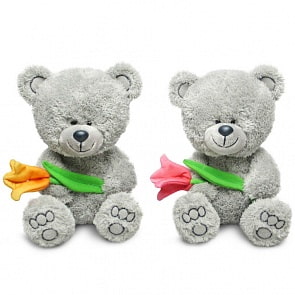 Мягкая игрушка - Медвежонок Ники с тюльпаном, музыкальный, 22 см (Lava, Л8786C)