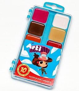 Акварель медовая п/сухая - Travel kids, 10 цветов, без кисти (Arti, К000362)