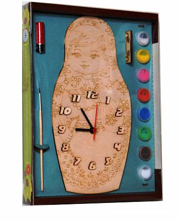 Часы с циферблатом под роспись – Матрешка, с красками 
