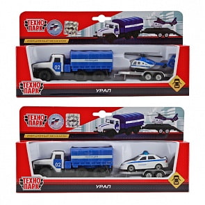 Машина металлическая инерционная - Урал - Полиция с машинкой на прицепе (Технопарк, SB-16-14sim)