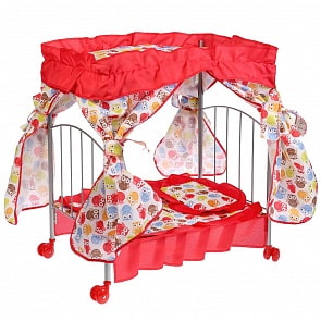 Металлическая кроватка для кукол с балдахином, подушкой, матрасом и одеялом (Карапуз, MB-3-19-C1)