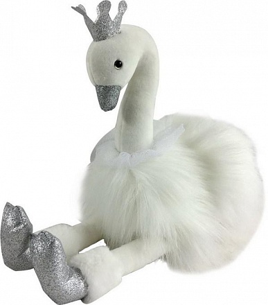 Мягкая игрушка - Лебедь белый с серебряными лапками и клювом, 25 см 
