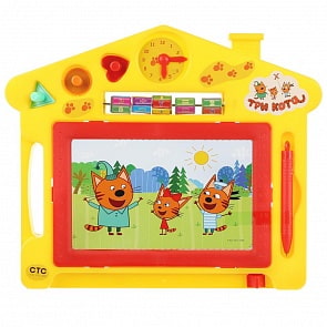 Доска для рисования - Три Кота, магнитная, ч/б, 3 штампа, часы, счеты (Играем Вместе, B1306152-3CATS)