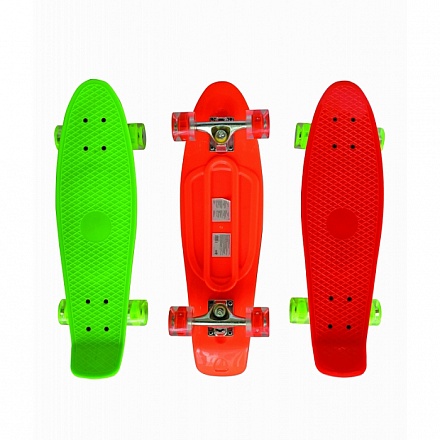 Скейт пластиковый со светящимися колесами, размер 68 х 20 х 9,5 см., цвет оранжевый/зеленый/красный 