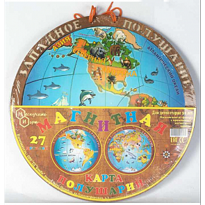 Двусторонняя магнитная карта полушарий, 27 деталей (Бэмби, 7842)