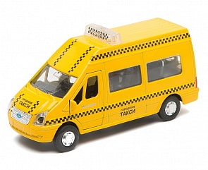 Машина металлическая инерционная Ford Transit - Такси со светом и звуком (Технопарк, SB-13-02-4)