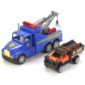 Металлическая инерционная модель – Автотягач-эвакуатор с машиной, 20 см (Технопарк, 1009-EVO-R)