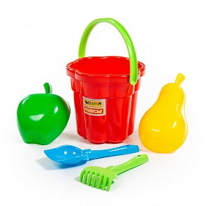 Набор №398: ведро-цветок большое, лопатка №5, грабельки №5, 2 большие формочки-фрукты (Полесье, 38371)