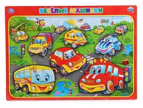Развивающие пазлы в рамке - Веселые машинки (Умка, 4690590111932sim)