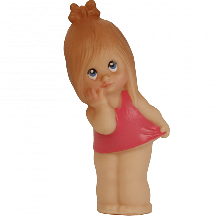 Виниловая игрушка-пищалка - Девочка в розовом платье с бантом на голове, 13 см 