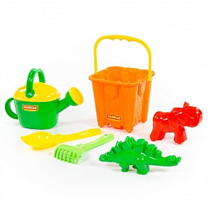 Набор №552: ведро-замок большое №2, лопатка №5, грабельки №5, формочки мамонт + динозавр №2, лейка №8 (Полесье, 57211)