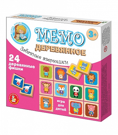 Игра деревянная Мемо - Забавные зверюшки 