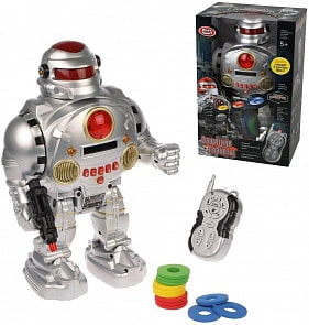 Робот на р/у – Защитник планеты, русская озвучка, стреляет, в комплекте метательные диски 12 штук, свет и звук (Наша игрушка, 9186)