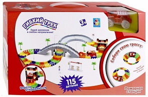 Гибкий трек - Пожарная станция, мост, ворота, 1 машинка со светом, 115 деталей (1Toy, Т13204)