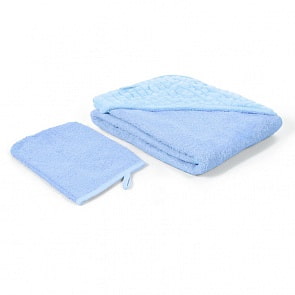 Полотенце с уголком и варежкой Nuovita Grazia 100x100 махра/плюш-клетка, голубой (Nuovita, NUO-DPOL_1615)