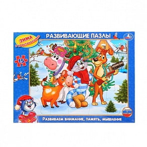 Развивающие пазлы в рамке - Зима в Простоквашино, 15 деталей (Умка, 4690590118405sim)