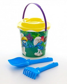 Набор №1 Смурфики: Затерянная деревня-2: ведро с наклейкой, ситечко Солнышко, лопатка №5, грабельки №5 (Полесье, 64912) (ассортимент)
