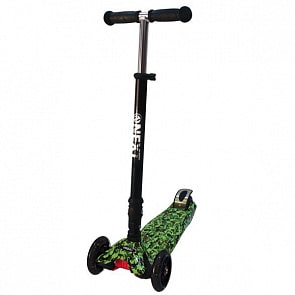 Трехколесный складной самокат – Next, светящиеся колеса 12 и 7,6 см, черно-зеленый (Next, S098-4sim)