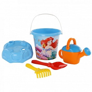 Набор Disney - Русалочка №7: ведро большое с наклейкой, ситечко большое №3, лопата №6, грабли №6, лейка №8 (Полесье, 67425)