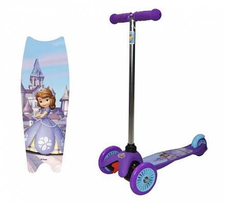 Самокат из серии Disney София управляется наклоном, PVC колеса 125 и 100 мм., алюминиевый руль и дека из нейлона 