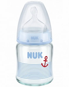 Бутылочка стеклянная First Choice Plus, 120 мл с силиконовой соской, со средним отверстием М, р-р 1 (Nuk, 10747068)