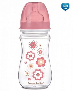 Бутылочка PP EasyStart с широким горлышком антиколиковая, 240 мл, 3+ Newborn baby, розовый (Canpol, 250930099)