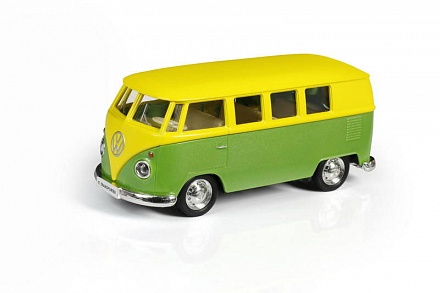 Металлический автобус инерционный - Volkswagen Type 2  Transporter, цвет желтый с зеленым, масштаб 1:32 