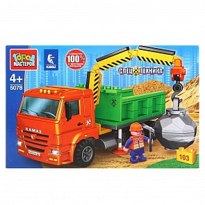 Конструктор Город мастеров – Камаз бортовой с краном, с фигуркой, 103 детали (Город мастеров, 5078-KK)