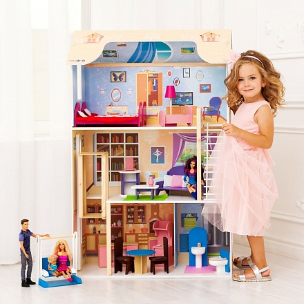Кукольный домик для Барби – Грация, 16 предметов мебели, лестница, лифт, качели 