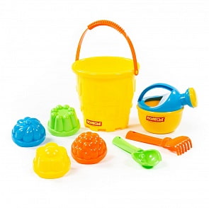 Набор №521: ведро-замок большое, совок №2, грабельки №2, 4 формочки, лейка малая №4 (Полесье, 51745)