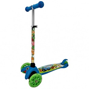 Детский трёхколёсный самокат Синий трактор со светом управление наклоном (Синий трактор, S00022-BTR)