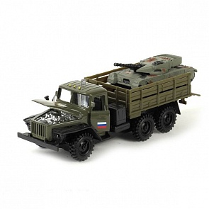 Металлическая инерционная машина - Урал с техникой, со светом и звуком (Технопарк, CT-1235B(G1+J1+K1)sim)