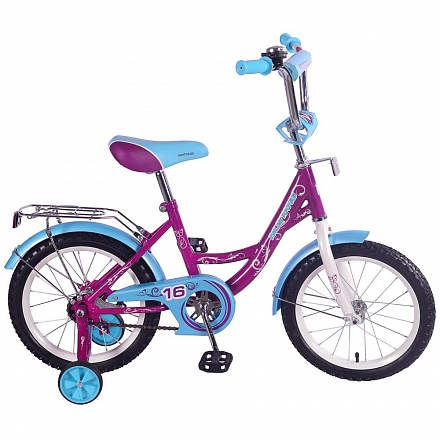 Детский велосипед – Mustang, колеса 16 дюйм, Y -тип, багажник страховочные колеса, звонок, фиолетово-голубой 