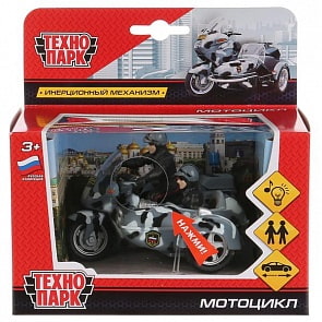 Металлическая инерционная модель – Мотоцикл ОМОН с люлькой, свет и звук, 1:43 (Технопарк, CT-1247-3sim)