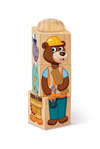 Кубики деревянные на оси - Учим профессии, 3 кубика (Десятое королевство, 03952ДК)