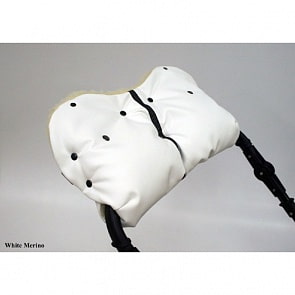 Муфта для рук на коляску, ткань белая/мех бело-черный (Moze, MOZE_ткань белая/мех бело-черный)