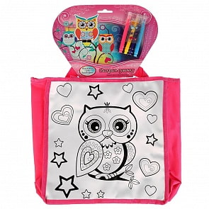Сумочка для росписи - Совушки, с фломастерами и стразами (MultiArt, ST-1507-OWLsim)