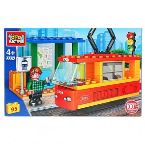 Конструктор Город мастеров – Трамвай с остановкой, с фигуркой, 95 деталей (Город мастеров, 5562-KK)