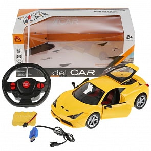 Машина радиоуправляемая 8556-3A на аккумуляторе со светом, usb зарядное устройство, открываются двери, пульт в форме руля, разные цвета (B1694373) (ассортимент)