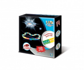 Гибкий трек Led со светодиодными лампами, 122 детали и машинка с 3 лампочками (1toy, Т16524)