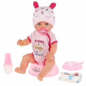 Функциональный пупс с аксессуарами – Сашенька, 40 см, 6 функций, пьет, писает, плачет (Карапуз, BL009C-RU_19)