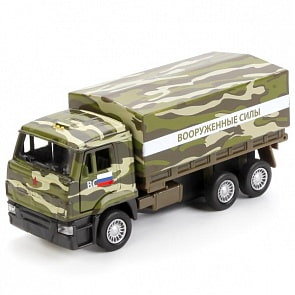 Инерционная модель – Военный бортовой КамАЗ со съемным тентом, 12 см (Технопарк, SB-16-89-B3-WBsim)