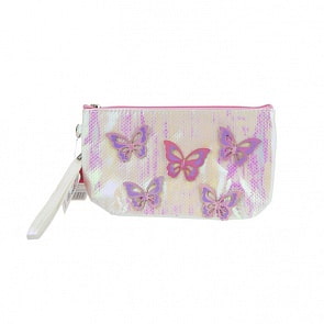 Косметичка с голографическими накладными бабочками жемчужная, 24 х 13 см (Lukky, Т17844)