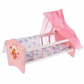 Кроватка для кукол - Мой мишка, деревянная, 52 см., постельные принадлежности (Карапуз, RB-B-C)