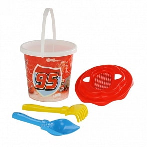Набор Disney/Pixar Тачки №19: ведро с наклейкой, ситечко Солнышко, лопатка №5, грабельки №5 (Полесье, 65483) (ассортимент)