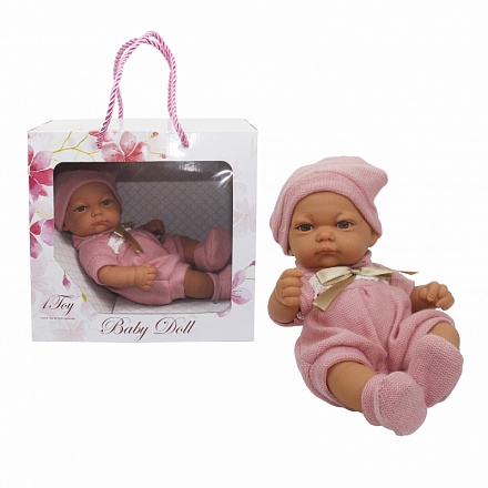 Пупс Baby Doll в розовом комбинезоне, пинетках и шапочке, 25 см 