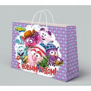 Пакет подарочный из серии Смешарики - С Новым Годом!, размер 61 х 46 х 20 см. (Веселый Праздник, CLRBG-SMENY-05sim)