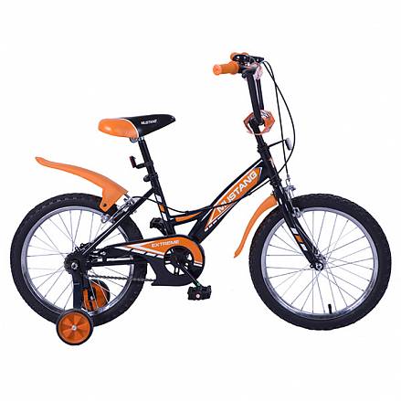 Велосипед детский – Mustang Extreme, черно-оранжевый со страховочными колесами 