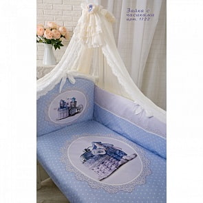 Комплект в кроватку – Зайка с часиками, 7 предметов, голубой (Золотой Гусь, 1722-z)